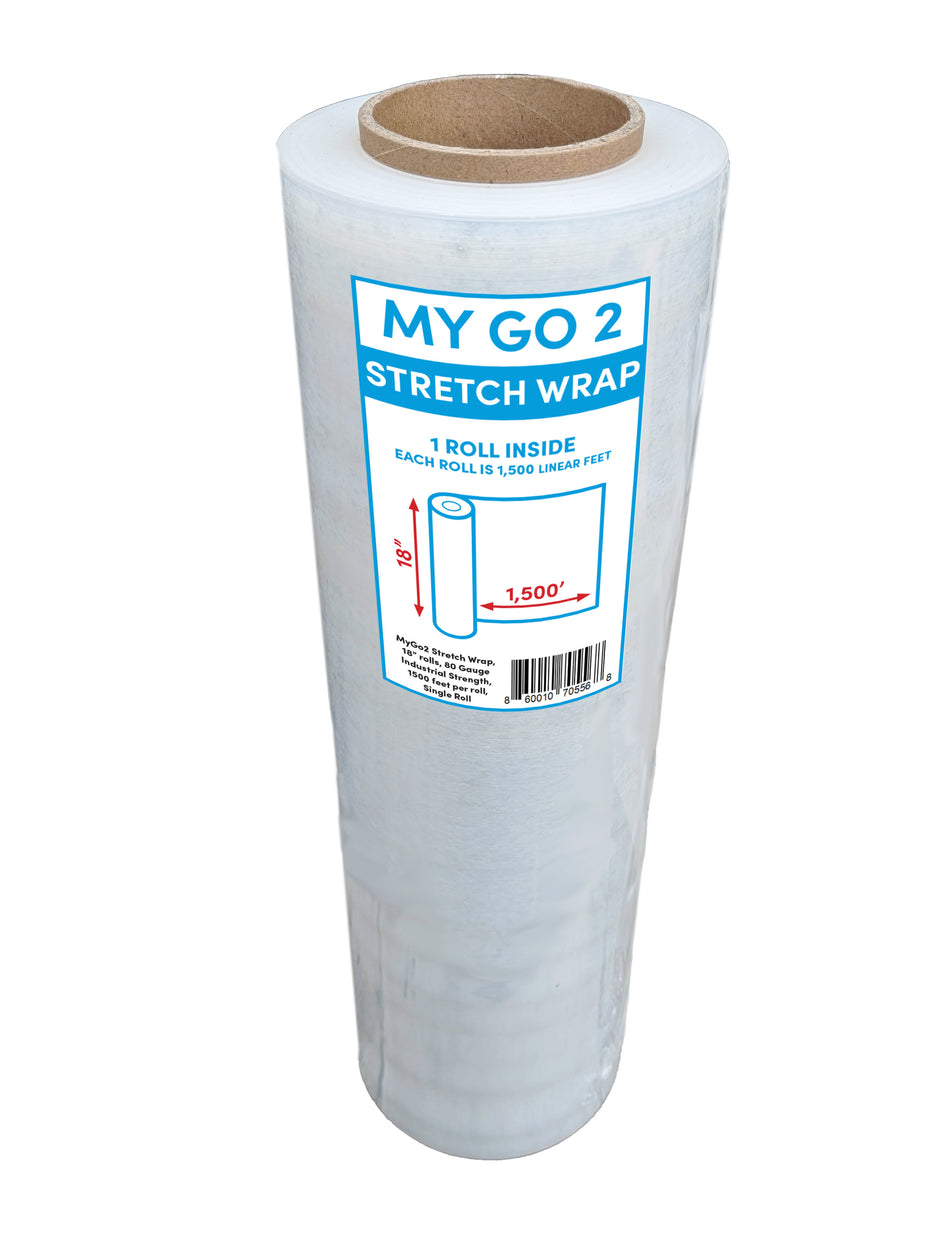 MyGo2 Stretch Wrap, 18" rolls, 80 Gauge Industrial Strength, 1500 feet per roll
