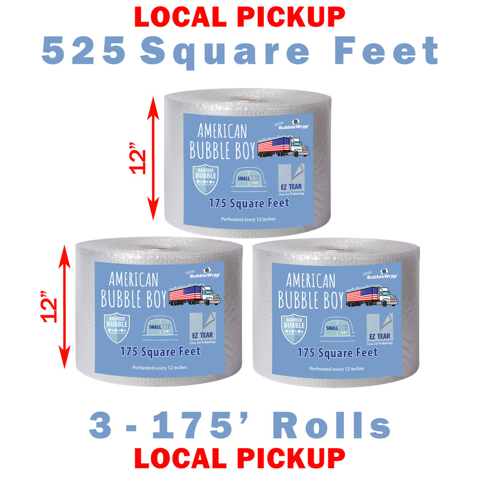 Same Day Local Pickup - 12" Small Plus (3/16) American Bubble Boy Bubble Wrap - 525 Square feet