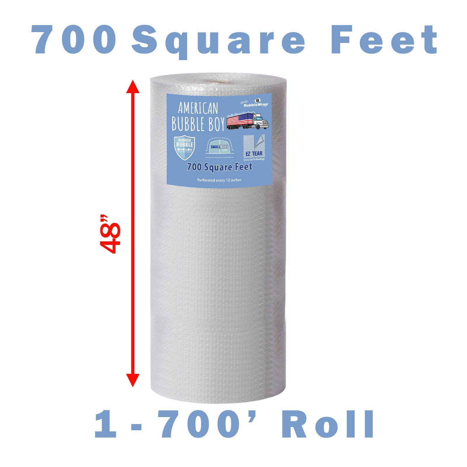 48" Small Plus (3/16) American Bubble Boy Bubble Wrap 700 Square fee