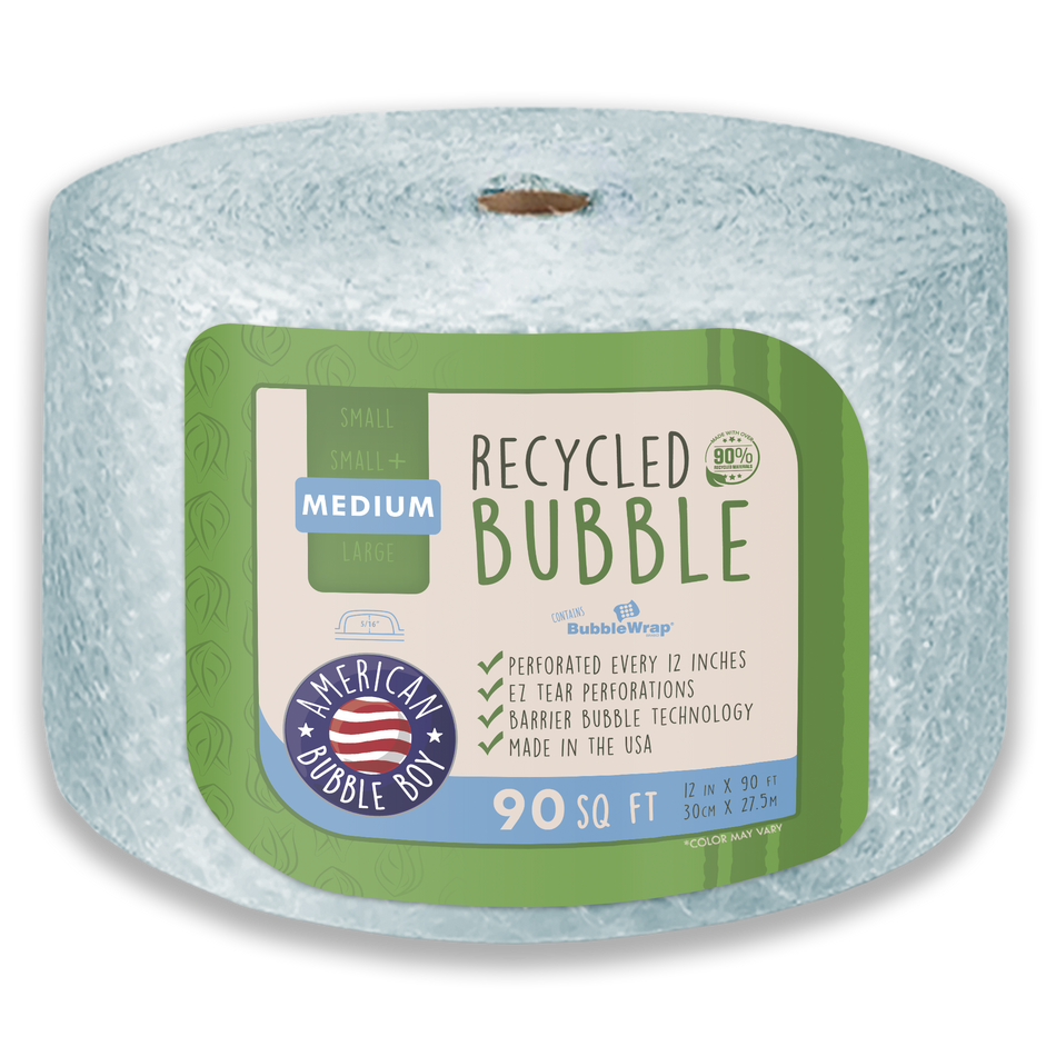 RECYCLED - 12" Medium (5/16) Bubble Wrap - 90 Square Feet per Roll