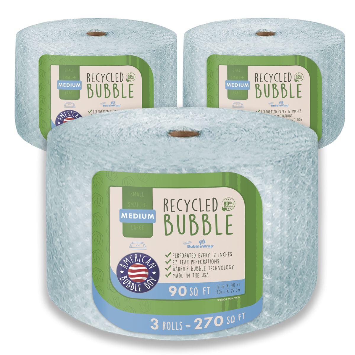 American Bubble Boy Luftpolsterfolie – 12 Medium (5/16) Noppen, 270 Quadratfuß, NEU