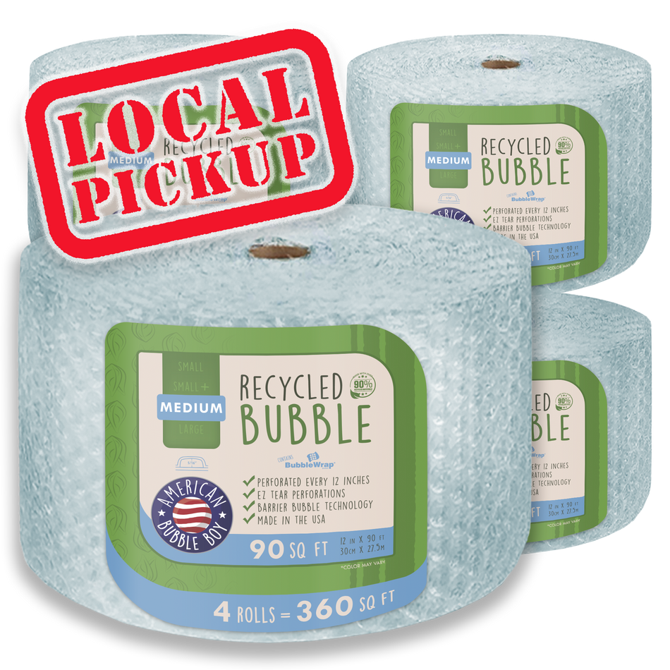 SAME DAY LOCAL PICKUP - RECYCLED, 12" Medium (5/16) Bubble Wrap - 90 Square Feet per Roll