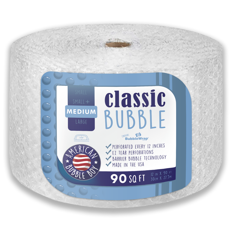 CLASSIC - 12" Medium (5/16) Bubble Wrap - 90 Square Feet per Roll