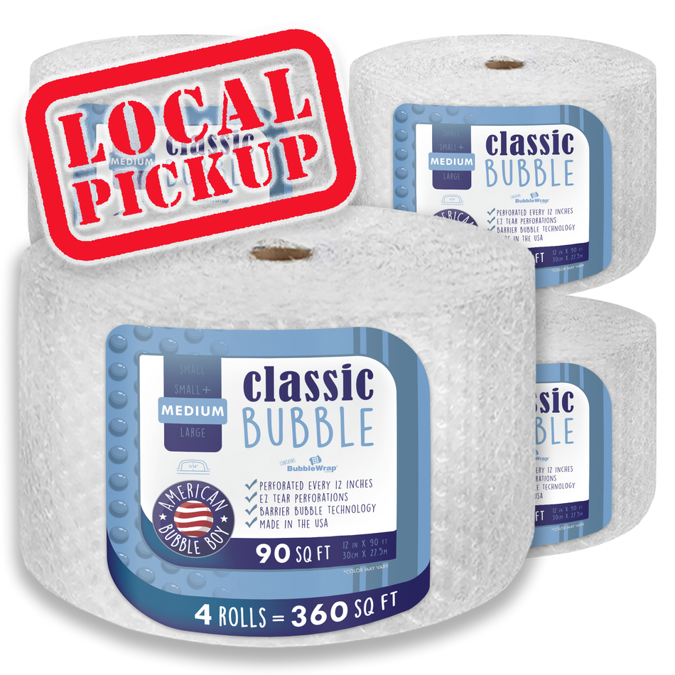SAME DAY LOCAL PICKUP - CLASSIC, 12" Medium (5/16) Bubble Wrap - 90 Square Feet per Roll