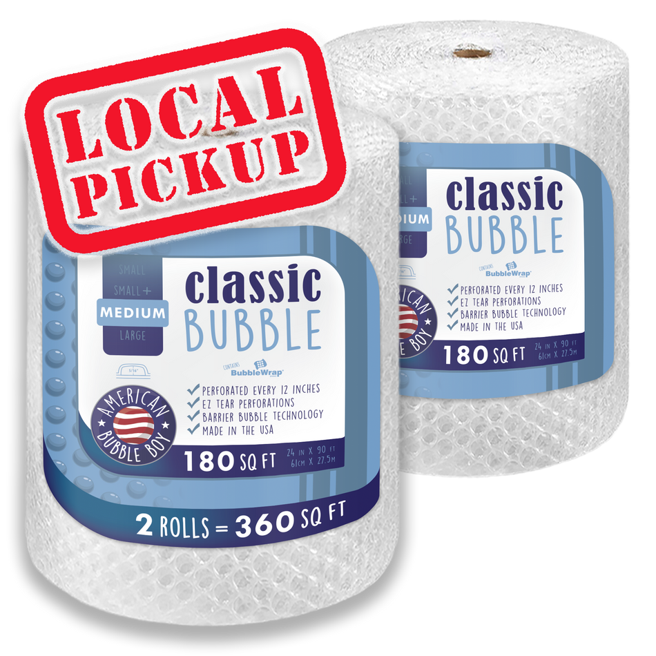 SAME DAY LOCAL PICKUP - CLASSIC, 24" Medium (5/16) Bubble Wrap - 180 Square Feet per Roll