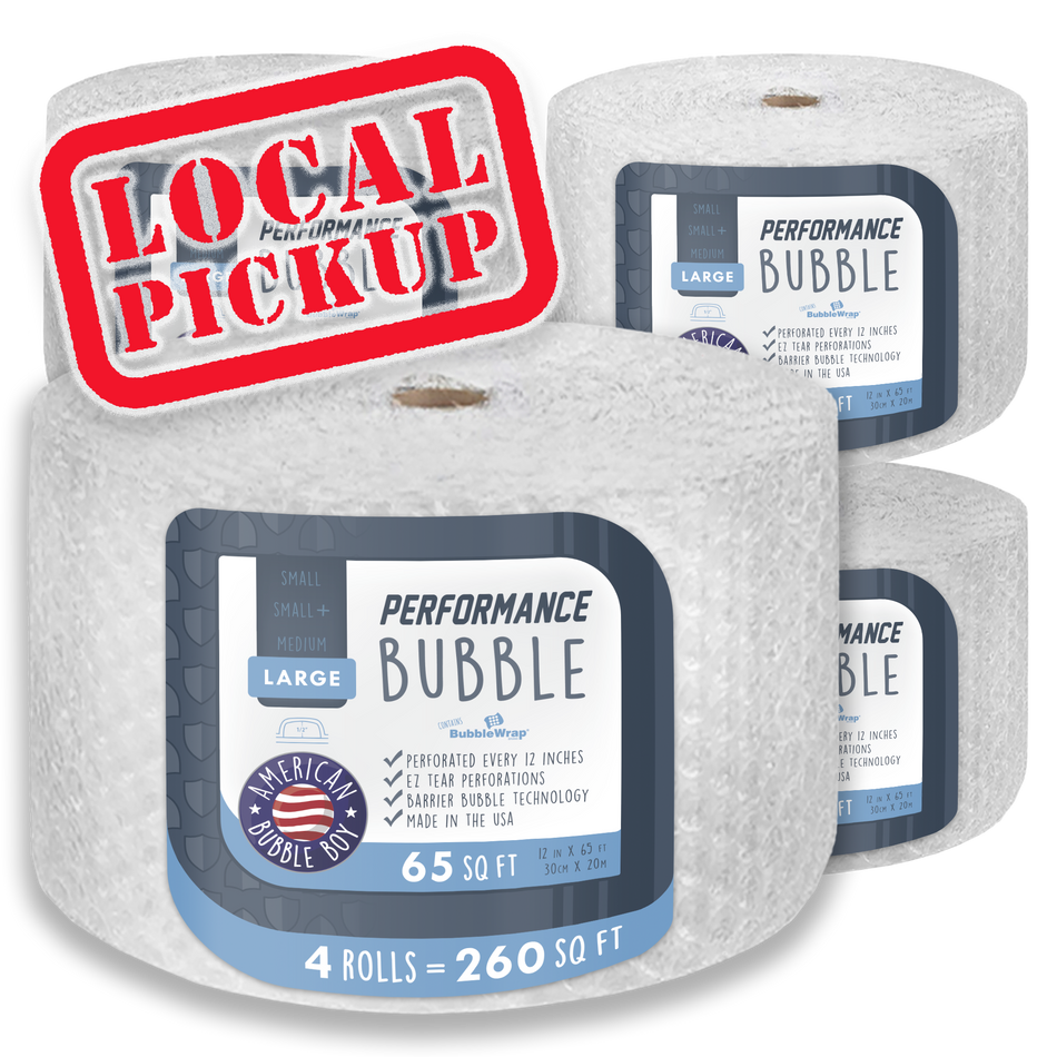 SAME DAY LOCAL PICKUP - PERFORMANCE, 12" Large (1/2) Bubble Wrap - 65 Square Feet per Roll