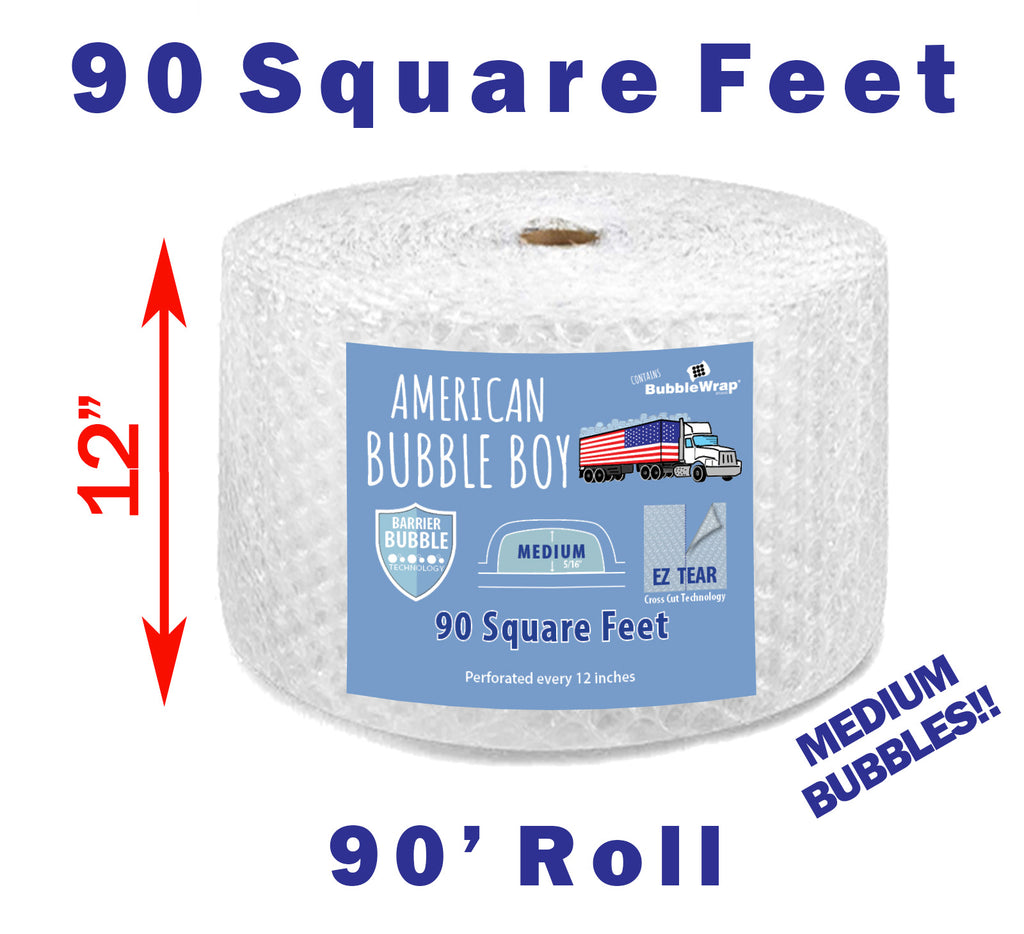 12" Medium (5/16) American Bubble Boy Bubble Wrap - 90 Square feet