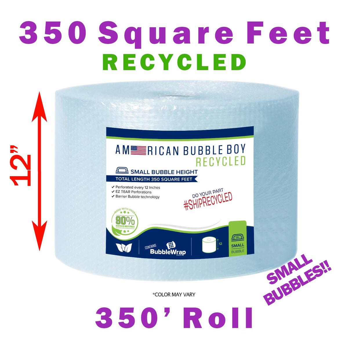 Recycled Grade 12" Small (1/8) American Bubble Boy Bubble Wrap 350