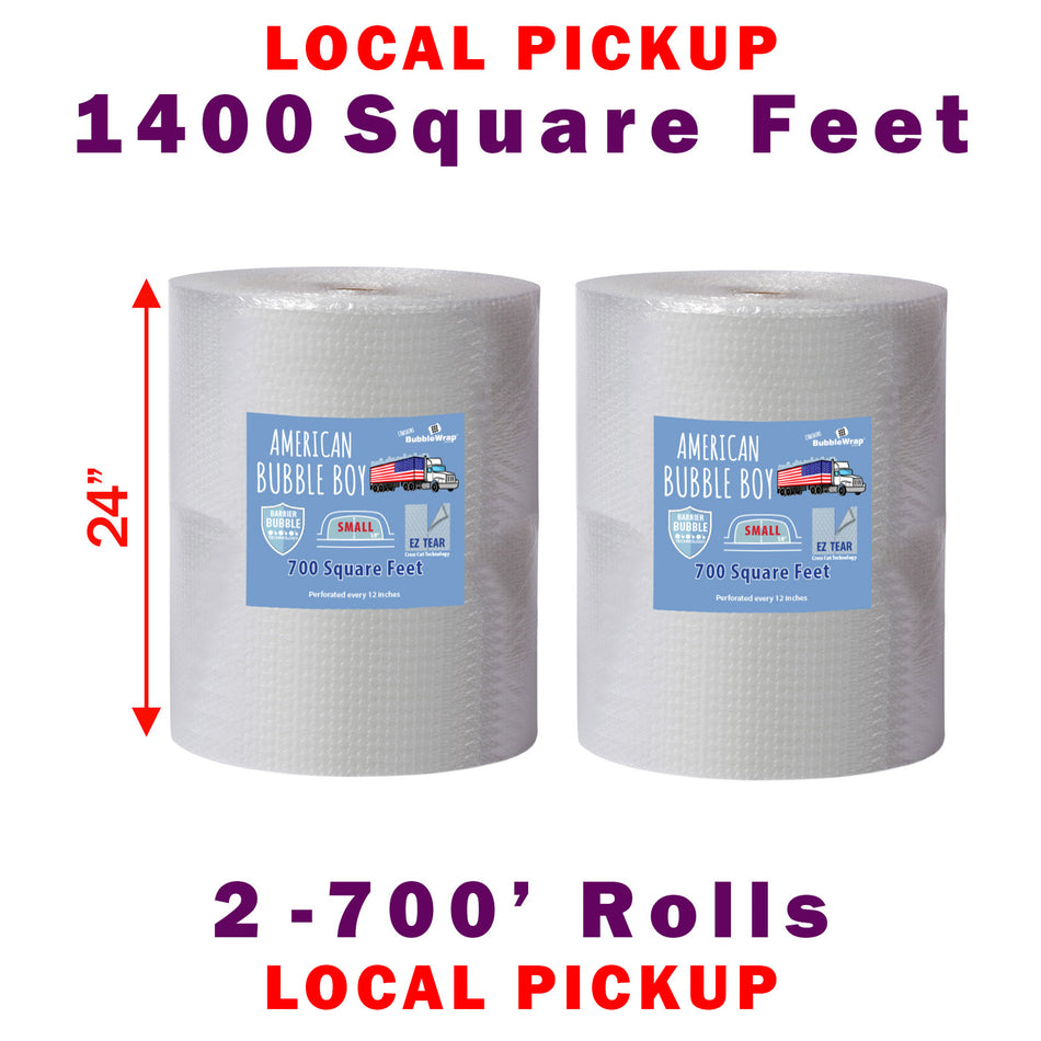 Same Day Local Pickup - 2 rolls - 24" Small (1/8) American Bubble Boy Wrap - 1400 Square feet