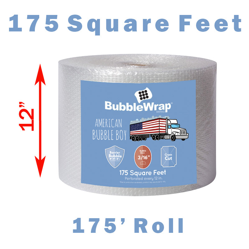 12" Small Plus (3/16) American Bubble Boy Bubble Wrap - 175 Square feet